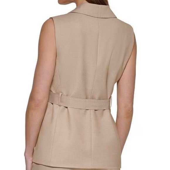 DKNY Shawl Collar Sleeveless Tie Waist Button Front Coordinating Vest 16 NWT - Picture 2 of 3